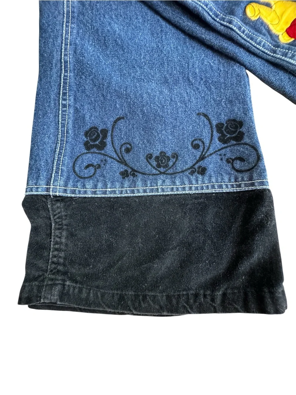 Vtg Disney Winnie the Pooh Embroidered Colorblock Velvet Cuff Jeans Girls Sz 14